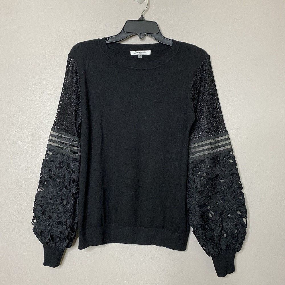 Sioni Milano Women Sz M Crochet Long Balloon Sleeve Sweater Top